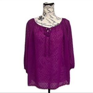 Vtg Y2k Retro The Limited Purple Swiss Dot Top Sheer Peasent Boho Hippie Coastal